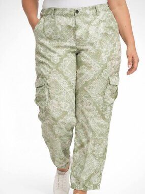 Anthropologie Pilcro XL Slim Linen-Blend Beach Coastal Cargo Earthy Green Pants